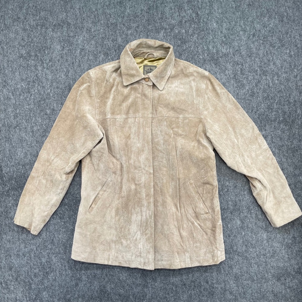 AMI Jacket Womens Small Vintage Button Front Coat Tan Suede Leather